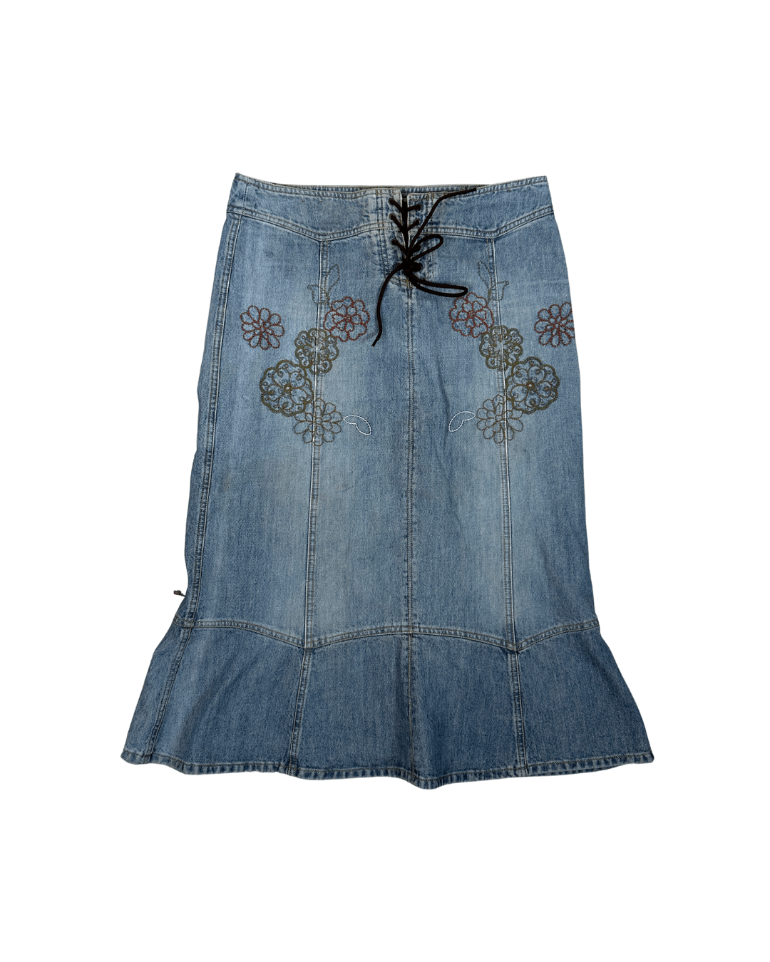 Y2K Embroidered Midi Denim Skirt - Funkify