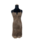 Y2K Feather Print Mesh Dress with Lettuce Hem - Small - Funkify