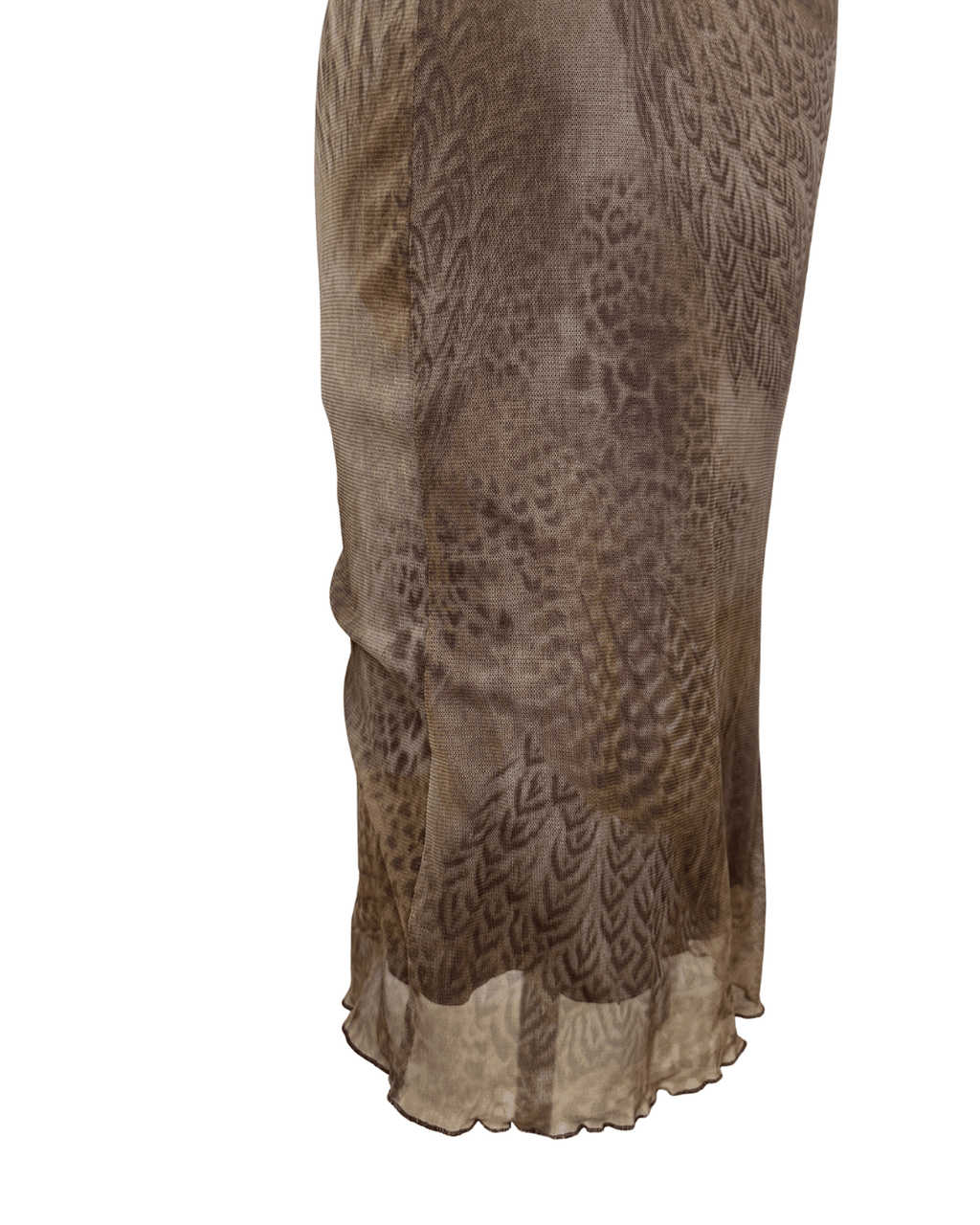 Y2K Feather Print Mesh Dress with Lettuce Hem - Small - Funkify