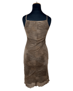 Y2K Feather Print Mesh Dress with Lettuce Hem - Small - Funkify