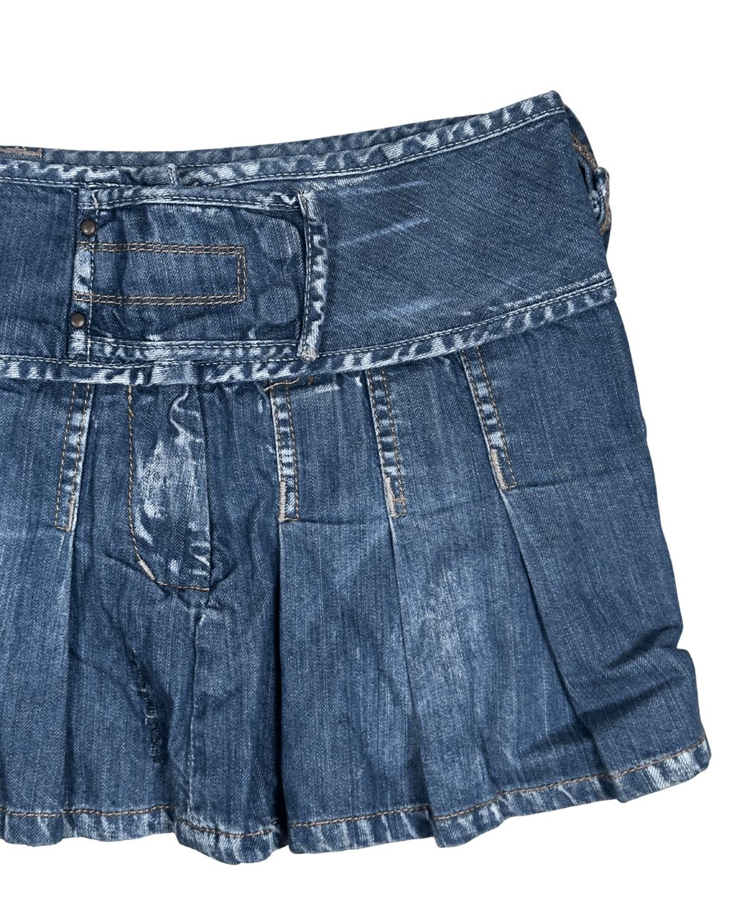 Y2K G - Star Raw Pleated Denim Mini Skirt XS - Funkify