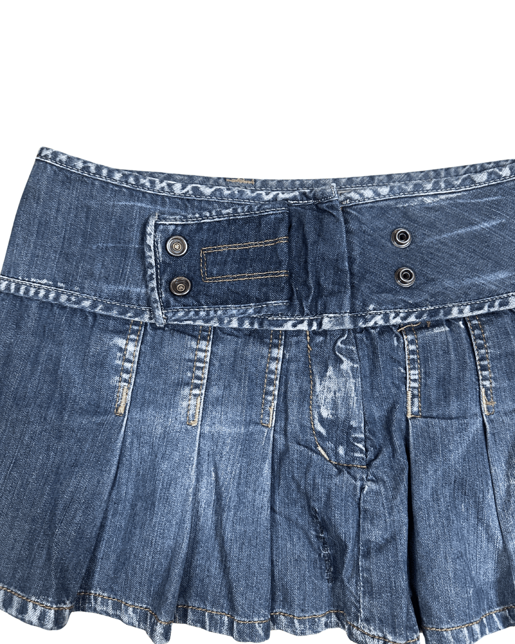 Y2K G - Star Raw Pleated Denim Mini Skirt XS - Funkify