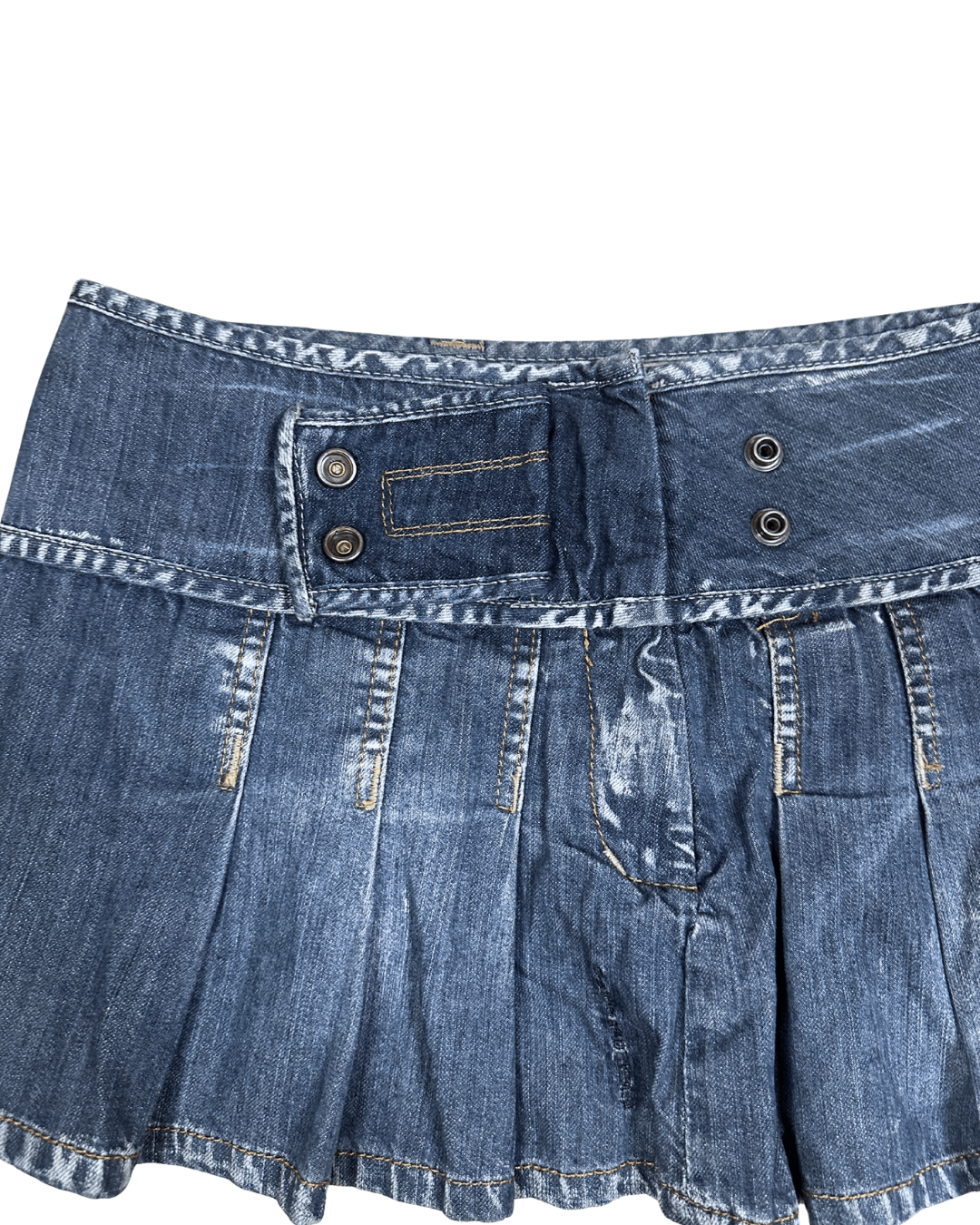 Y2K G - Star Raw Pleated Denim Mini Skirt XS - Funkify