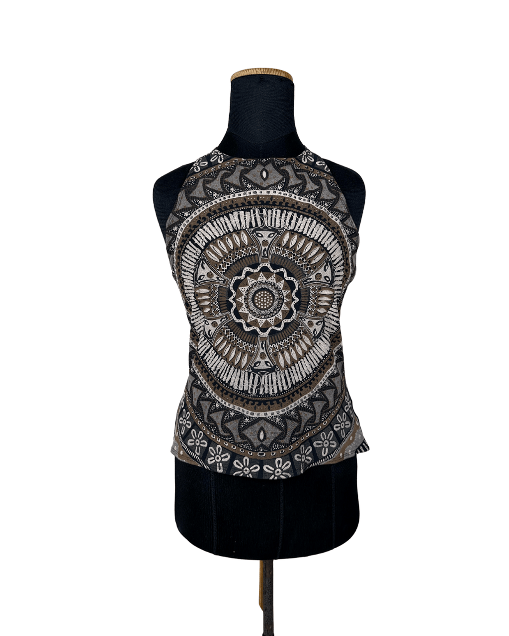 Y2K Halter Top with Mandala Print and Criss Cross Back - Funkify