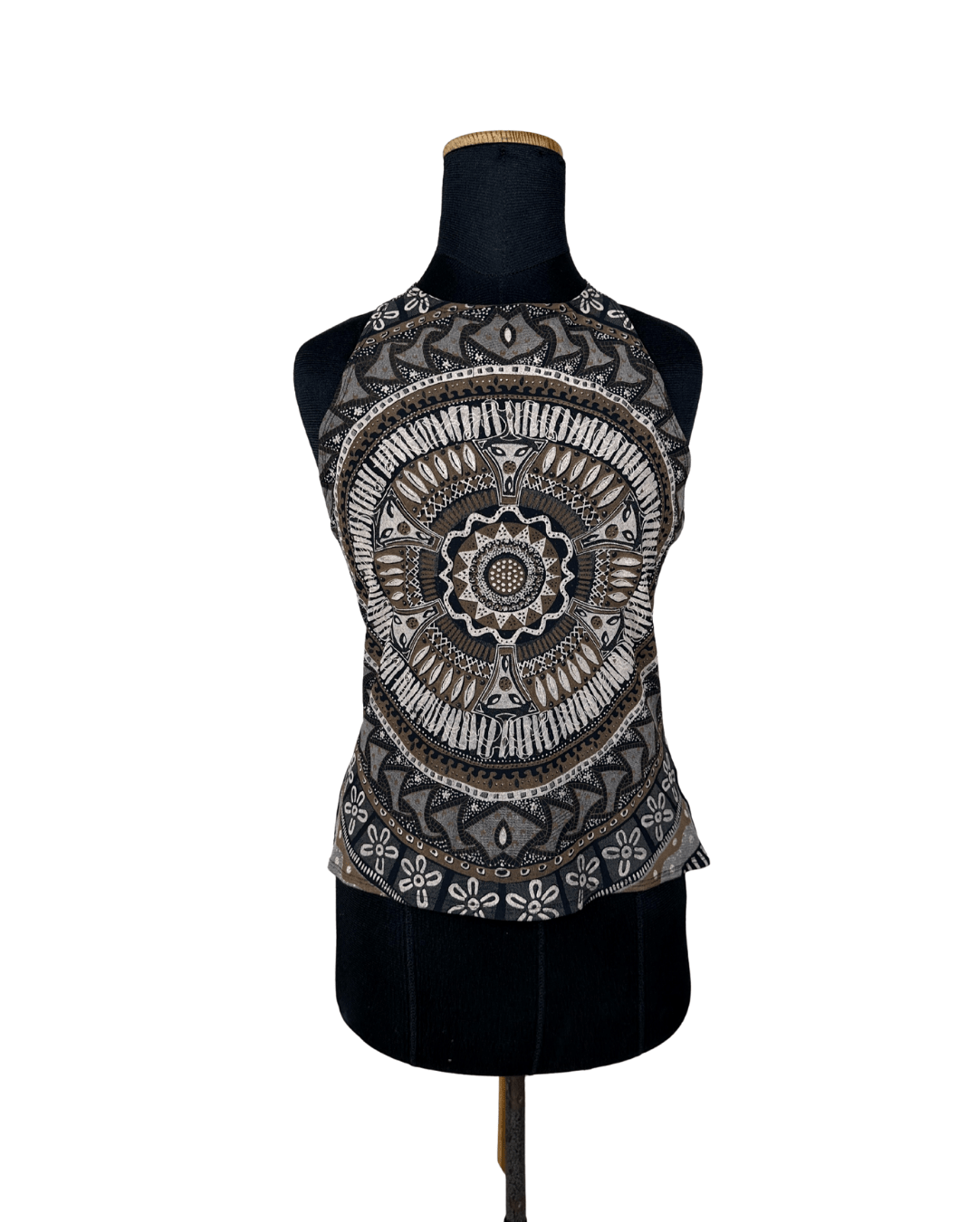 Y2K Halter Top with Mandala Print and Criss Cross Back - Funkify