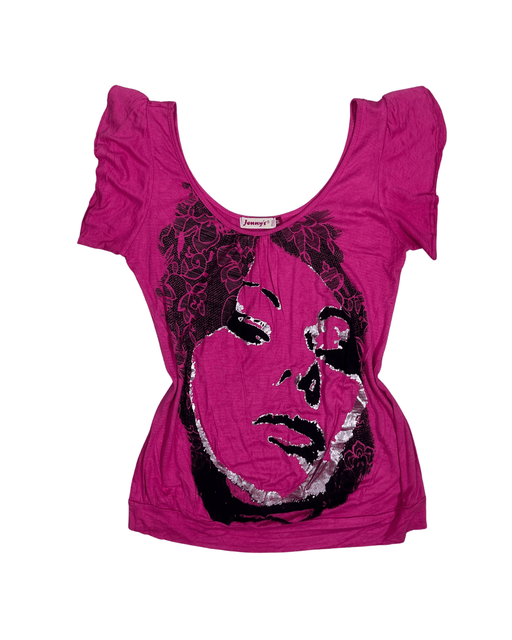 Y2K Jenny's Magenta Graphic Print Blouse - Medium - Funkify