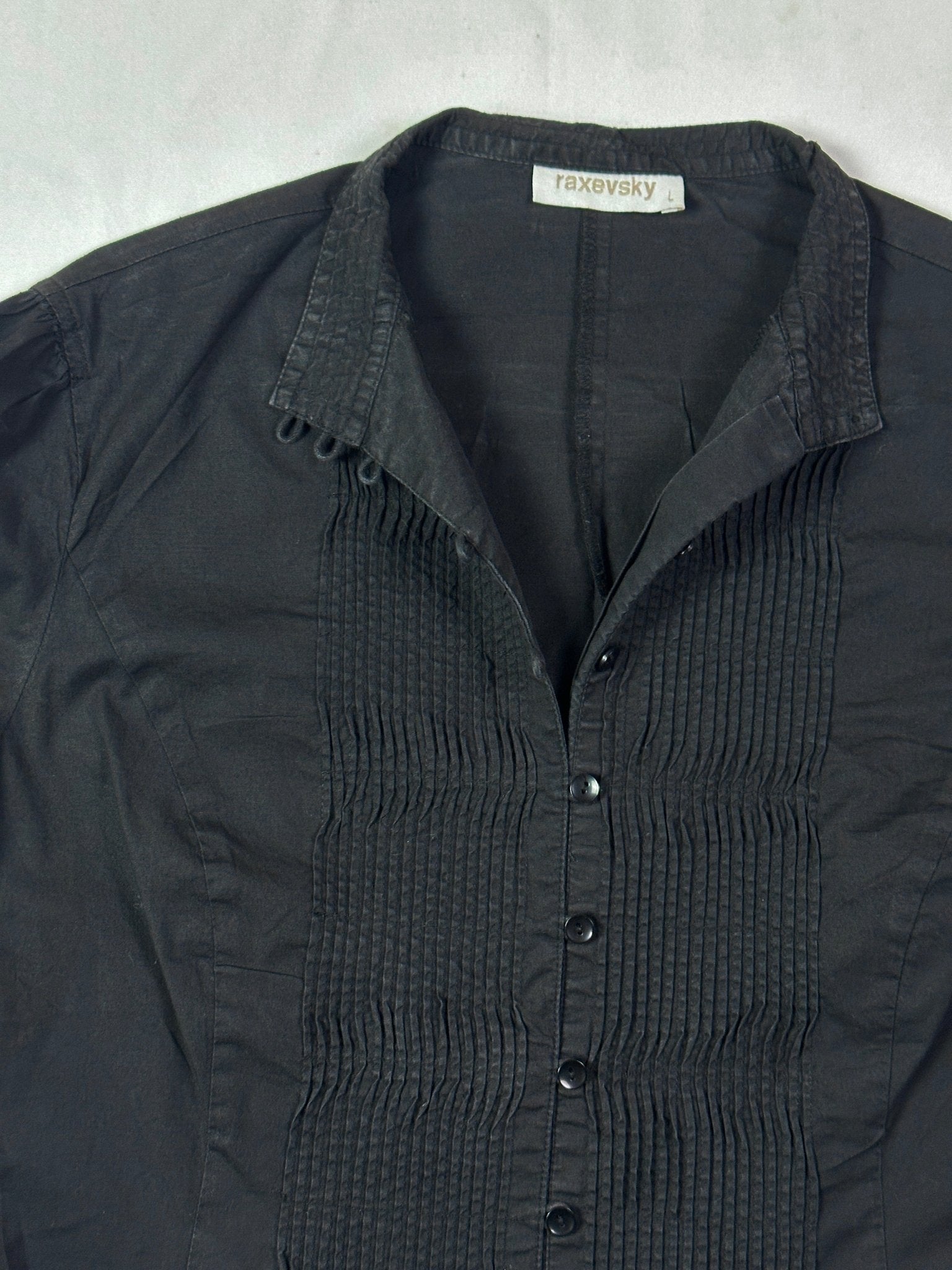 Y2K Pleated Front Fitted Shirt - Large - Funkify