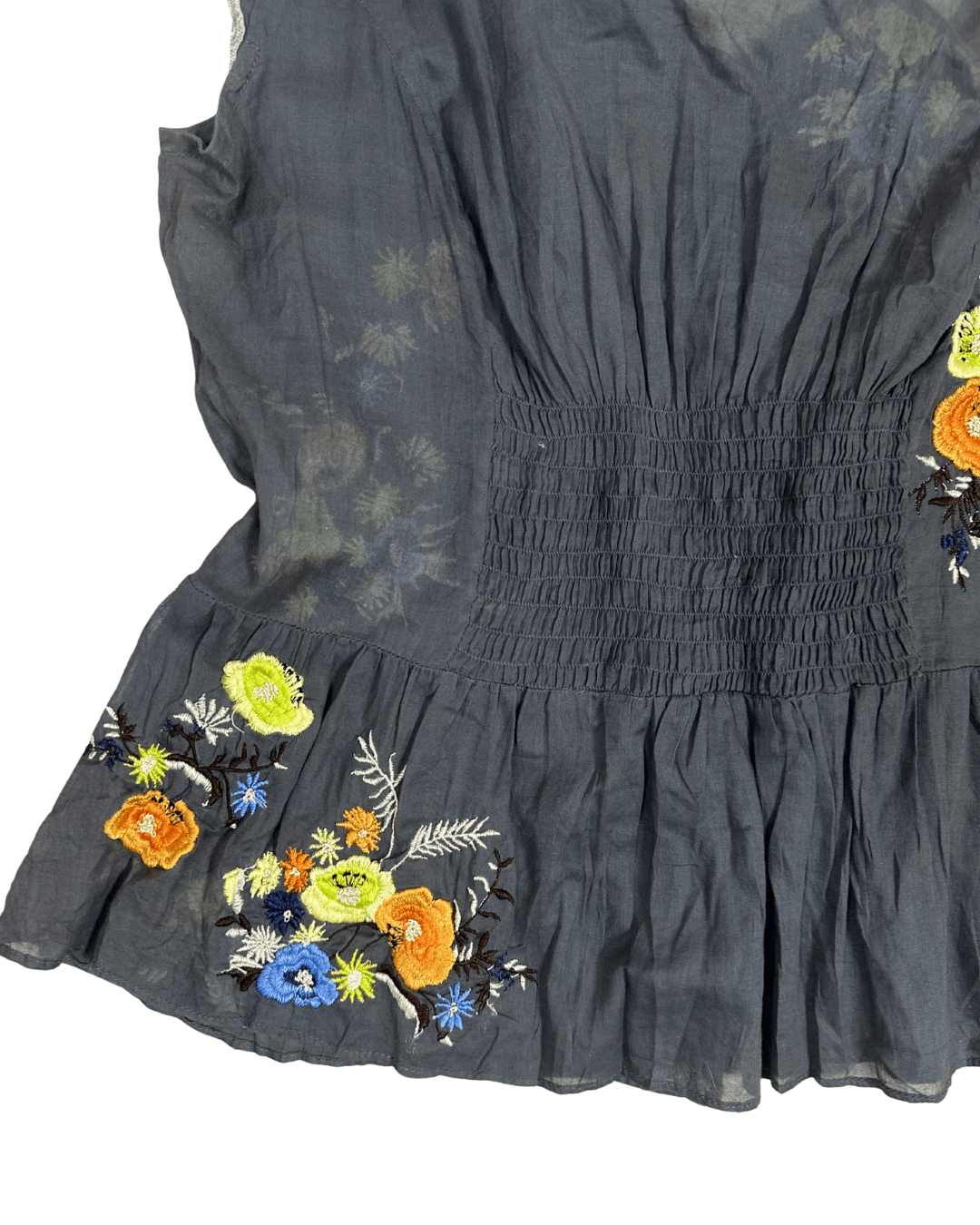 Y2K Ruffle Trim Embroidered Sheer Top - Funkify