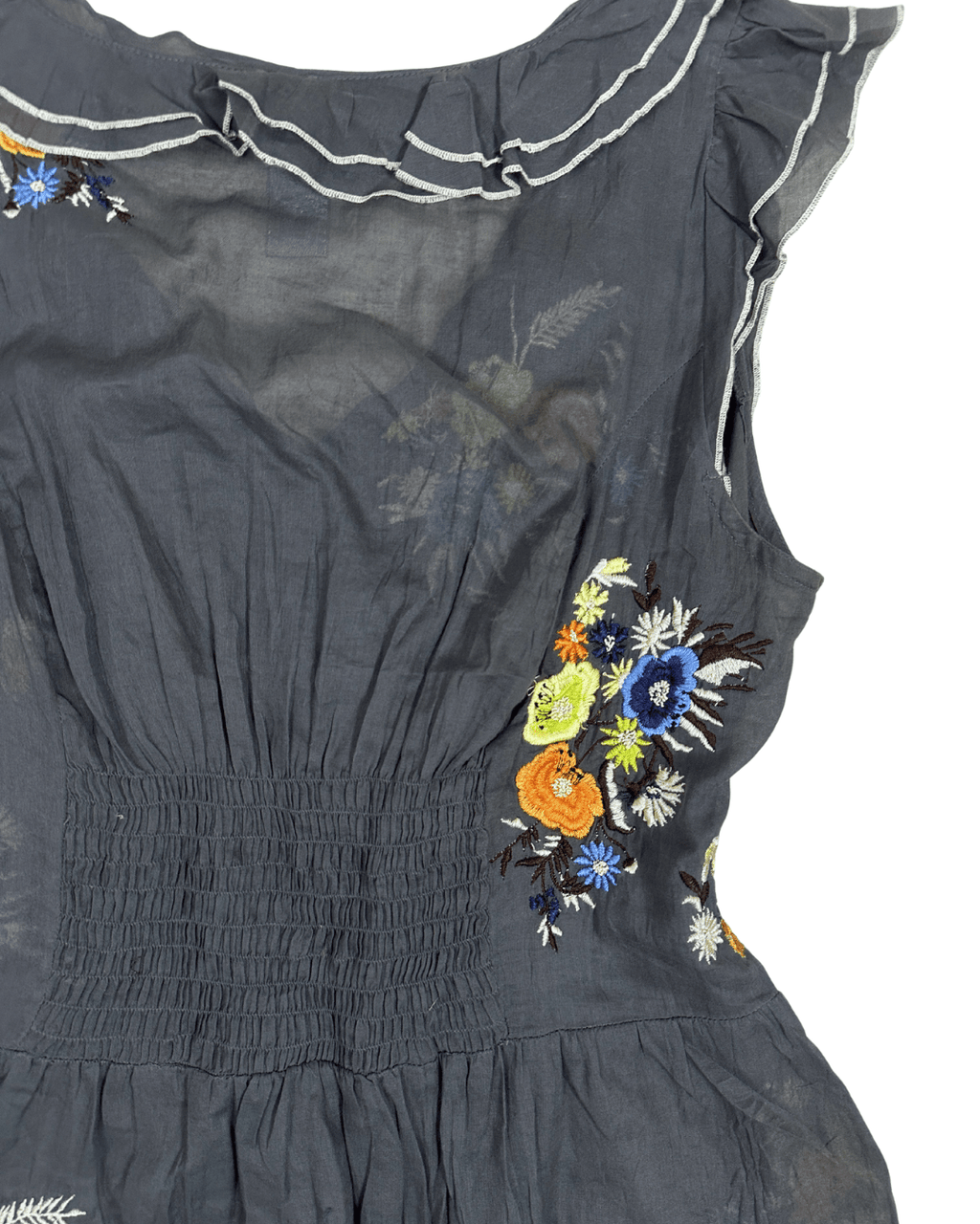Y2K Ruffle Trim Embroidered Sheer Top - Funkify