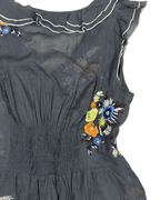 Y2K Ruffle Trim Embroidered Sheer Top - Funkify