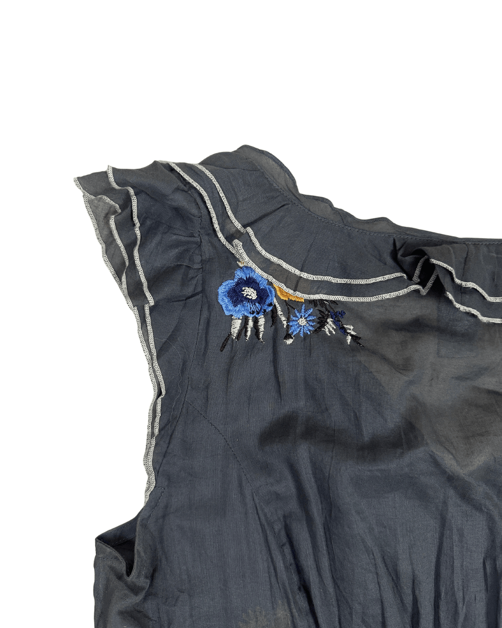 Y2K Ruffle Trim Embroidered Sheer Top - Funkify