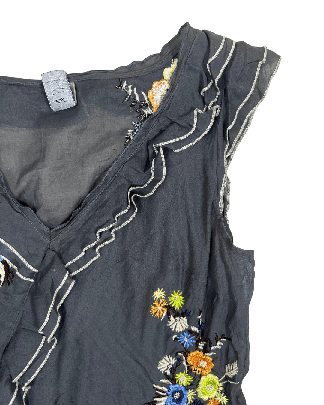 Y2K Ruffle Trim Embroidered Sheer Top - Funkify