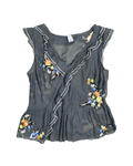 Y2K Ruffle Trim Embroidered Sheer Top - Funkify