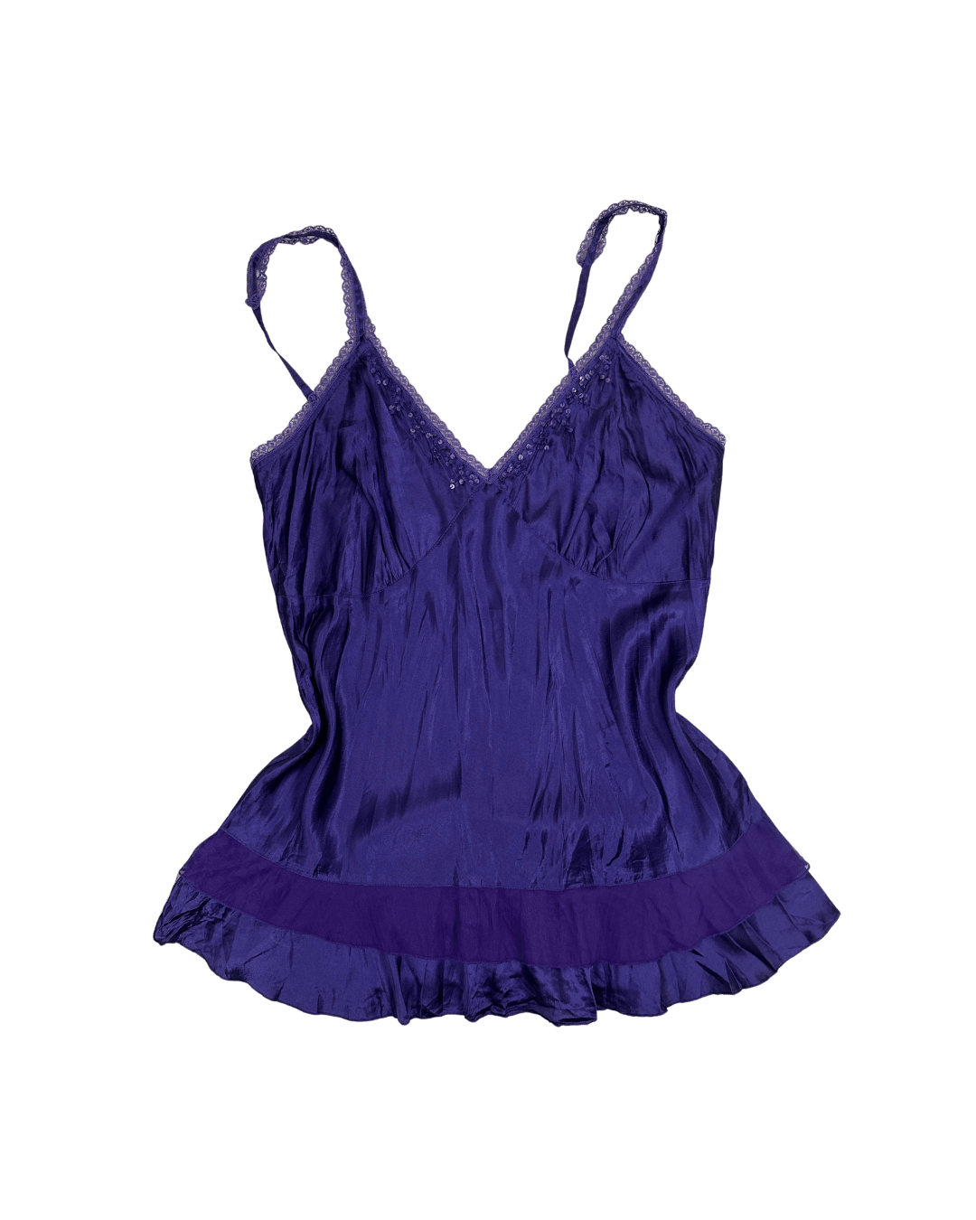 Y2K Sequinned Lace Trim Cami Top - Funkify