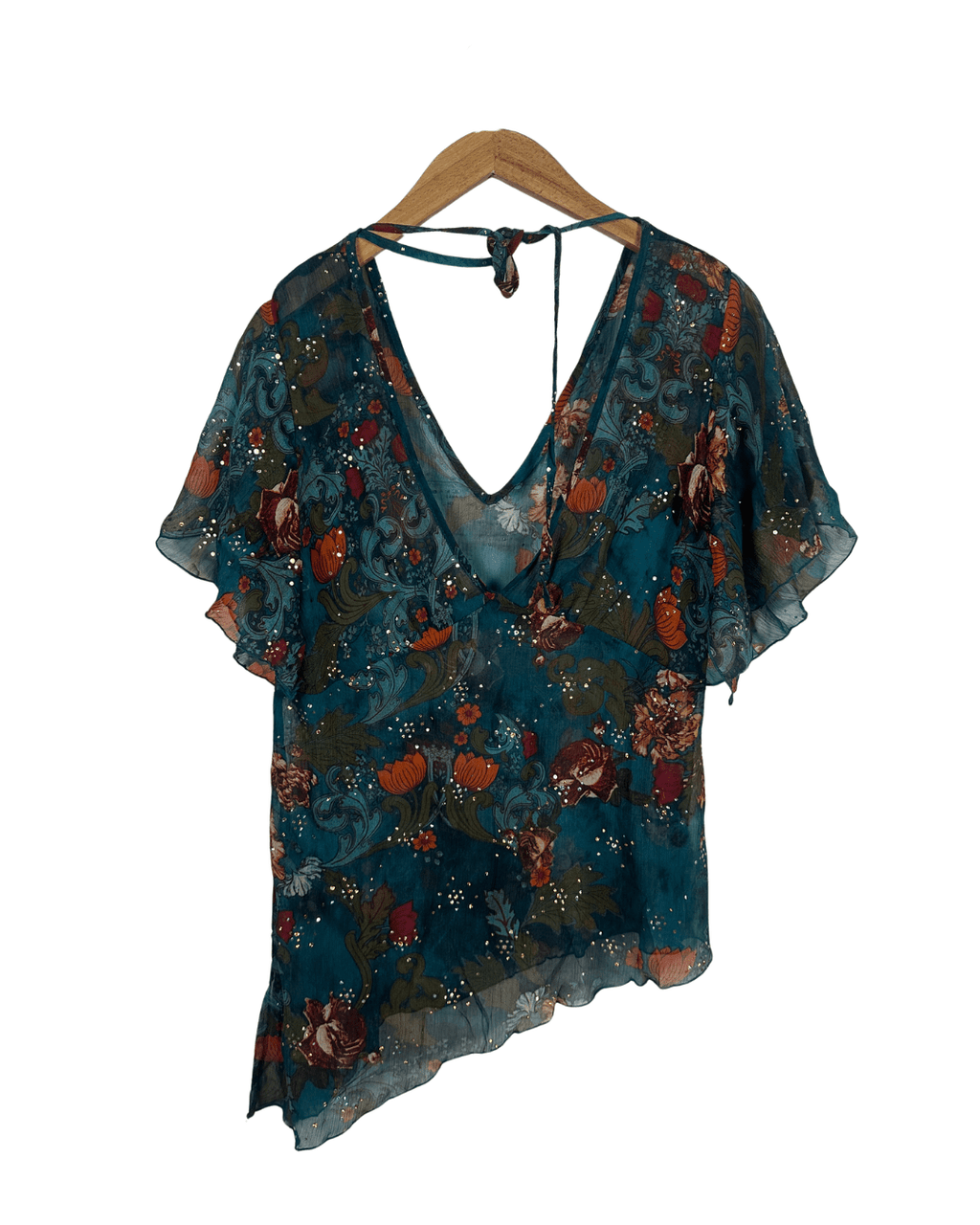 Y2K Sheer Asymmetrical Floral Blouse - Funkify