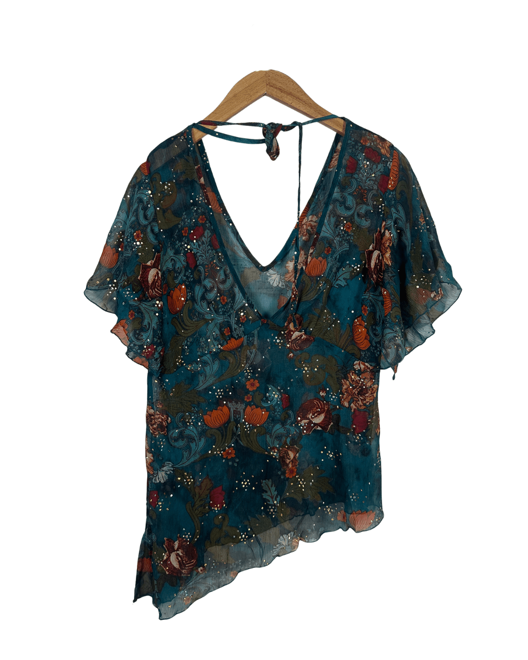 Y2K Sheer Asymmetrical Floral Blouse - Funkify