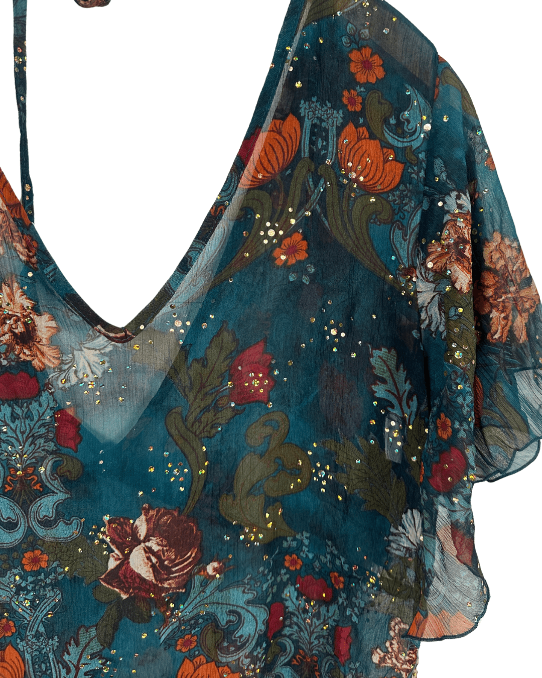 Y2K Sheer Asymmetrical Floral Blouse - Funkify