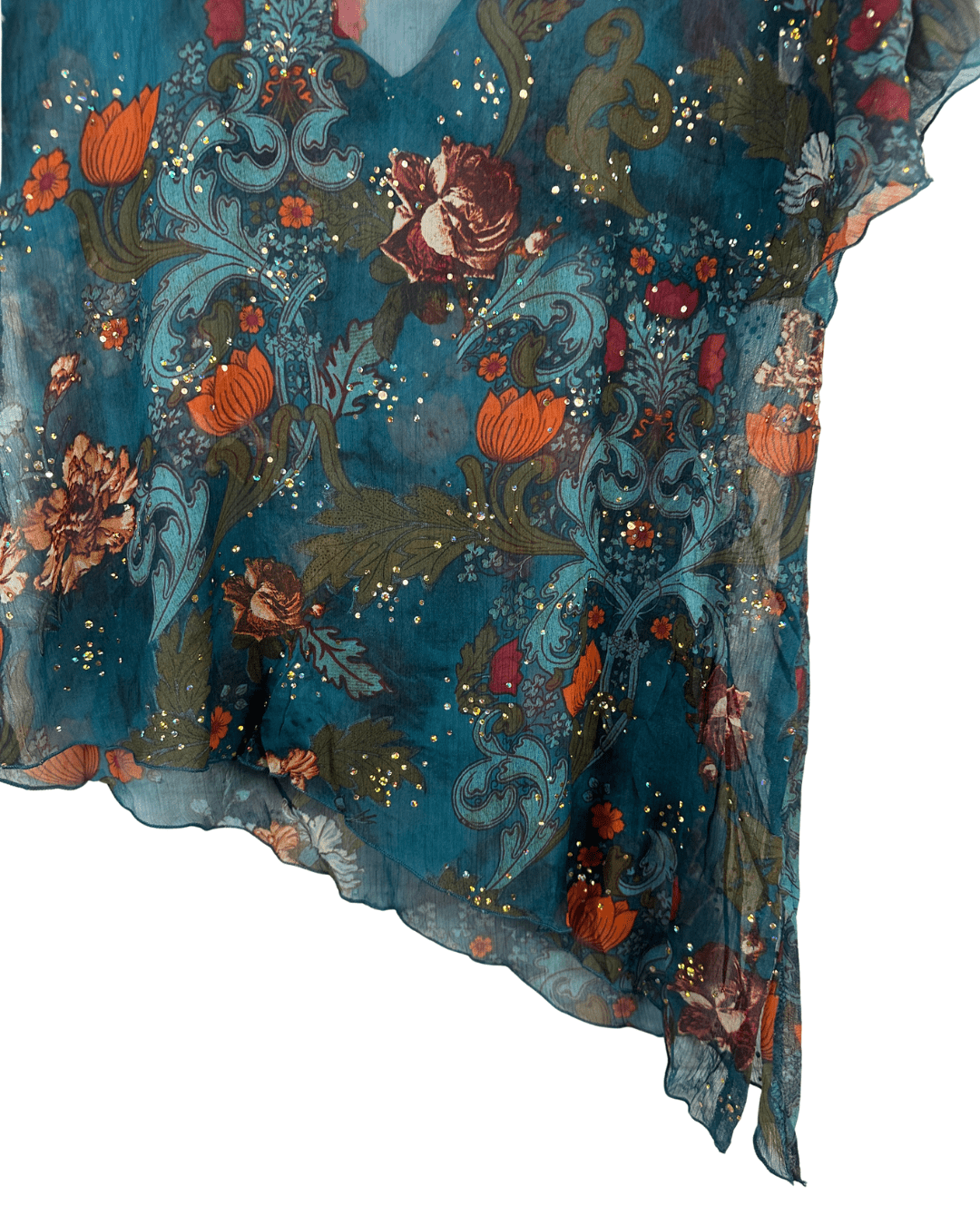 Y2K Sheer Asymmetrical Floral Blouse - Funkify