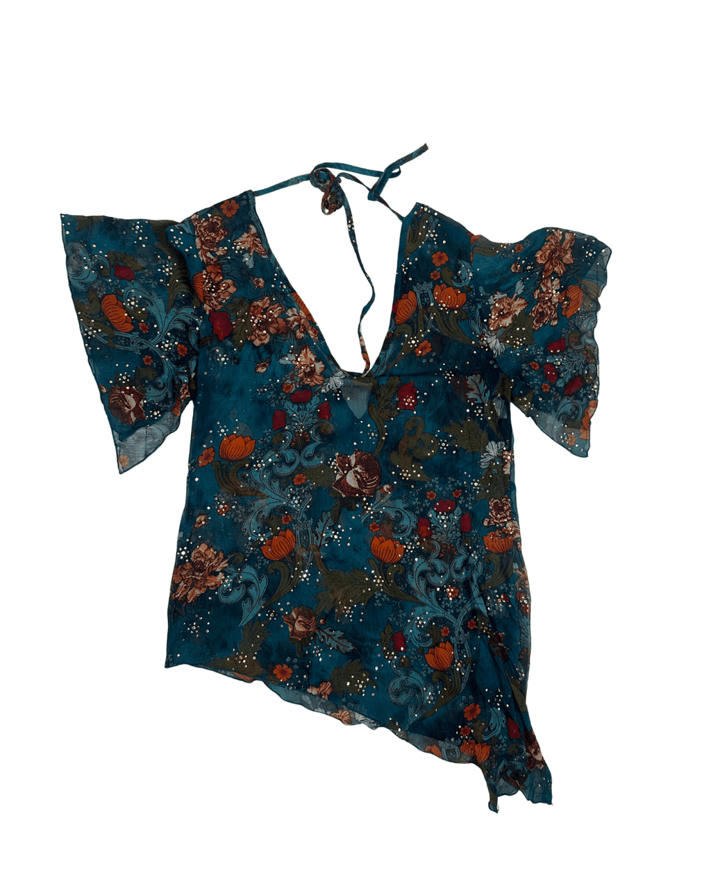 Y2K Sheer Asymmetrical Floral Blouse - Funkify