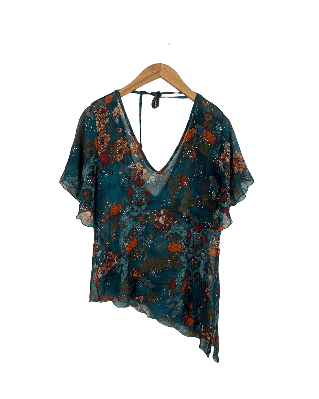 Y2K Sheer Asymmetrical Floral Blouse - Funkify