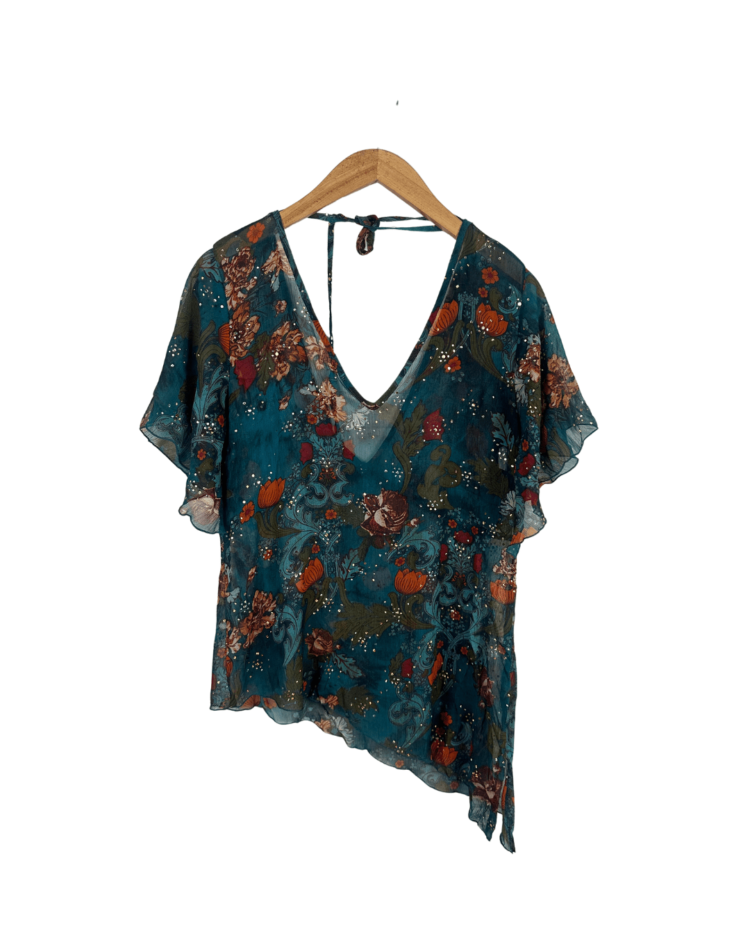 Y2K Sheer Asymmetrical Floral Blouse - Funkify
