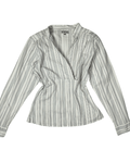 Y2K Striped Wrap - Style Fitted Waist V - Neck Blouse - Funkify