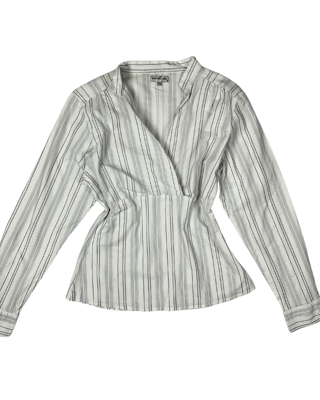 Y2K Striped Wrap - Style Fitted Waist V - Neck Blouse - Funkify