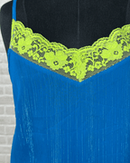 Y2K Style Electric Blue Cami with Neon Lace Trim - Funkify