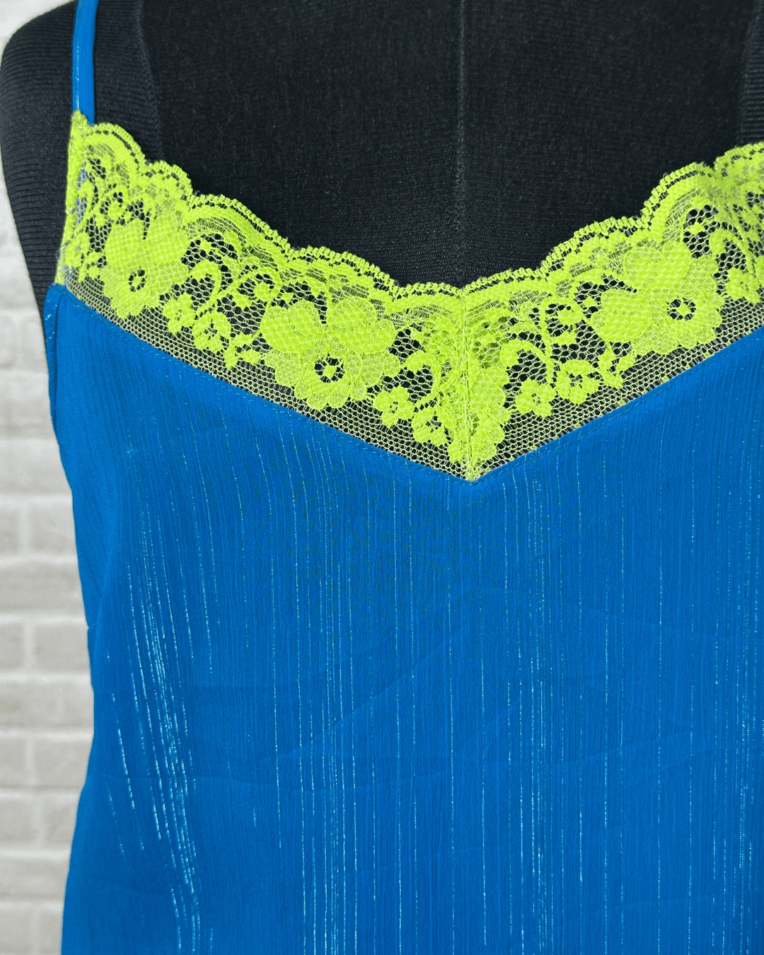 Y2K Style Electric Blue Cami with Neon Lace Trim - Funkify