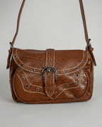 Y2K Western Grommet Buckle Leather Crossbody Bag - Funkify