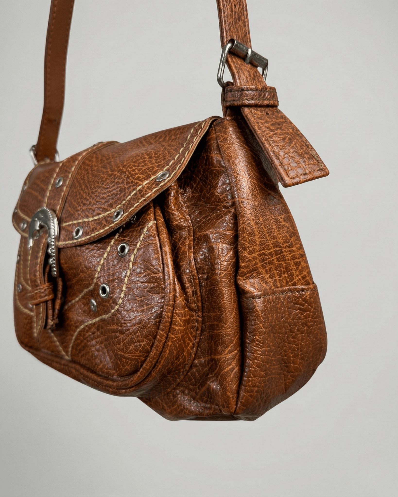 Y2K Western Grommet Buckle Leather Crossbody Bag - Funkify