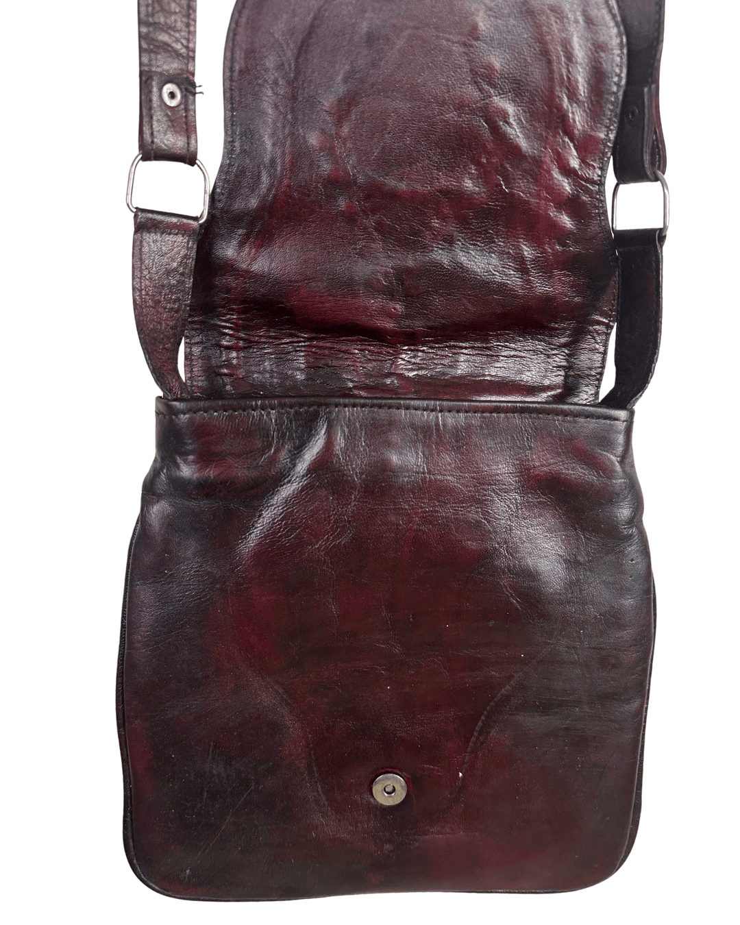 Y2K Western Oxblood Genuine Leather Shoulder Bag with Stitched Detail - Funkify