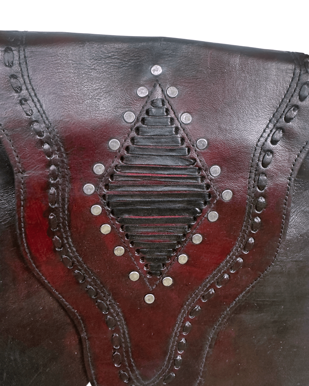 Y2K Western Oxblood Genuine Leather Shoulder Bag with Stitched Detail - Funkify