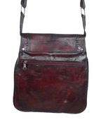Y2K Western Oxblood Genuine Leather Shoulder Bag with Stitched Detail - Funkify