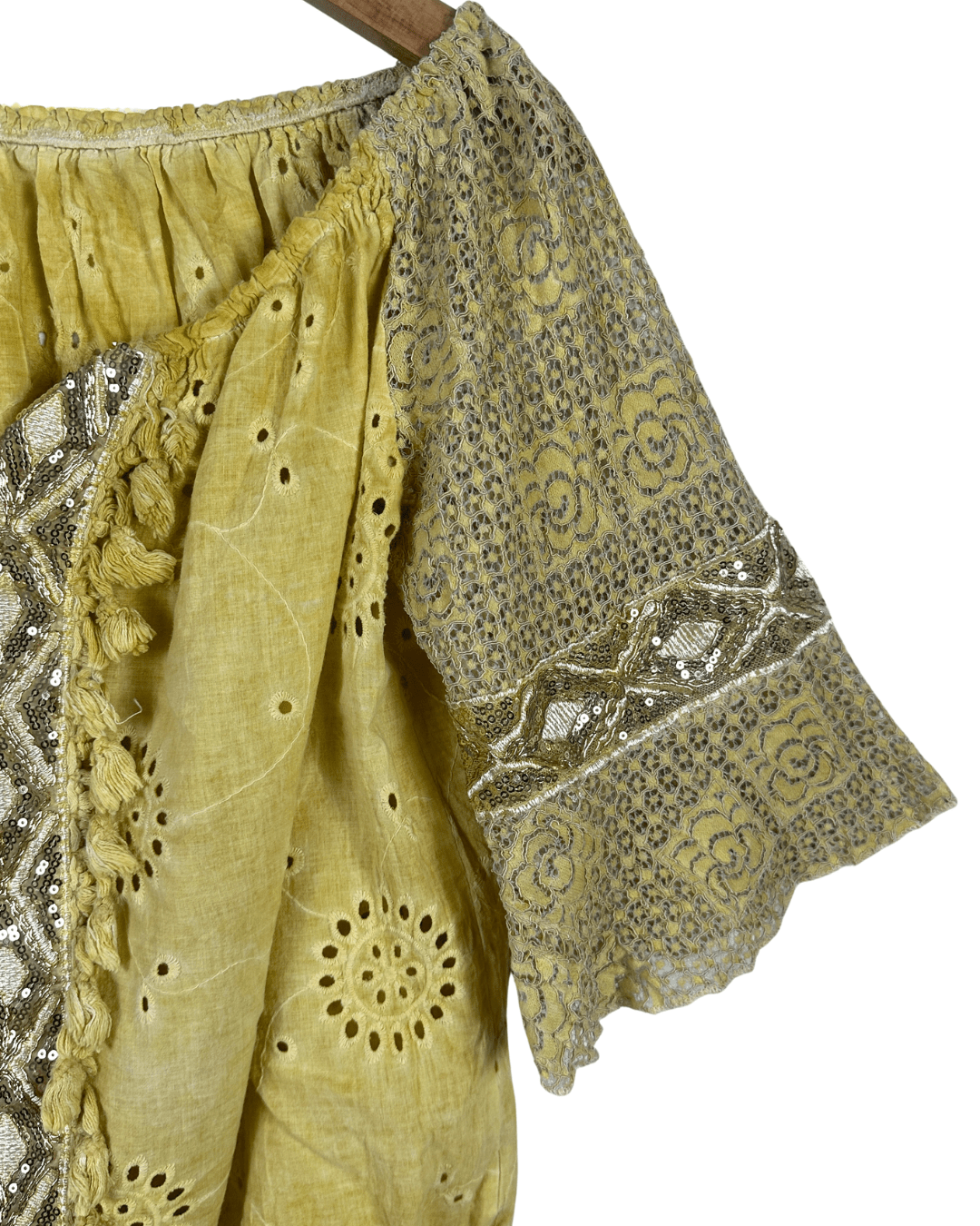 Yellow Embroidered Tassel Boho Top - Funkify