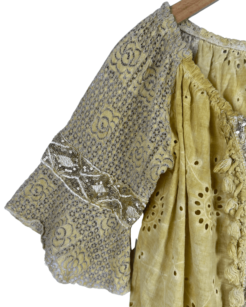 Yellow Embroidered Tassel Boho Top - Funkify