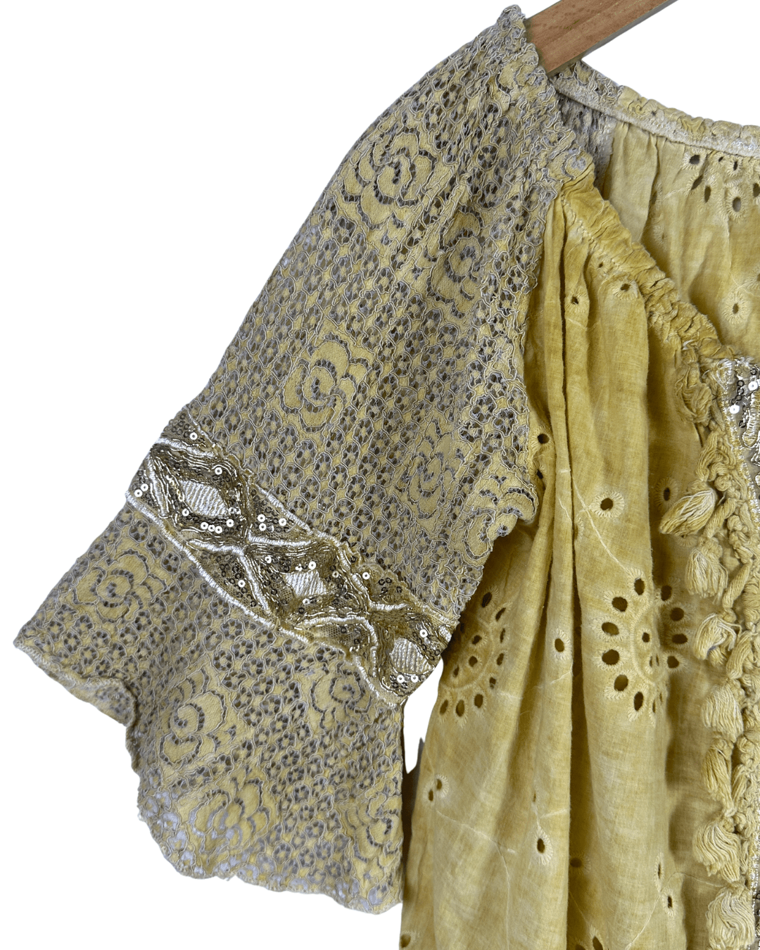 Yellow Embroidered Tassel Boho Top - Funkify
