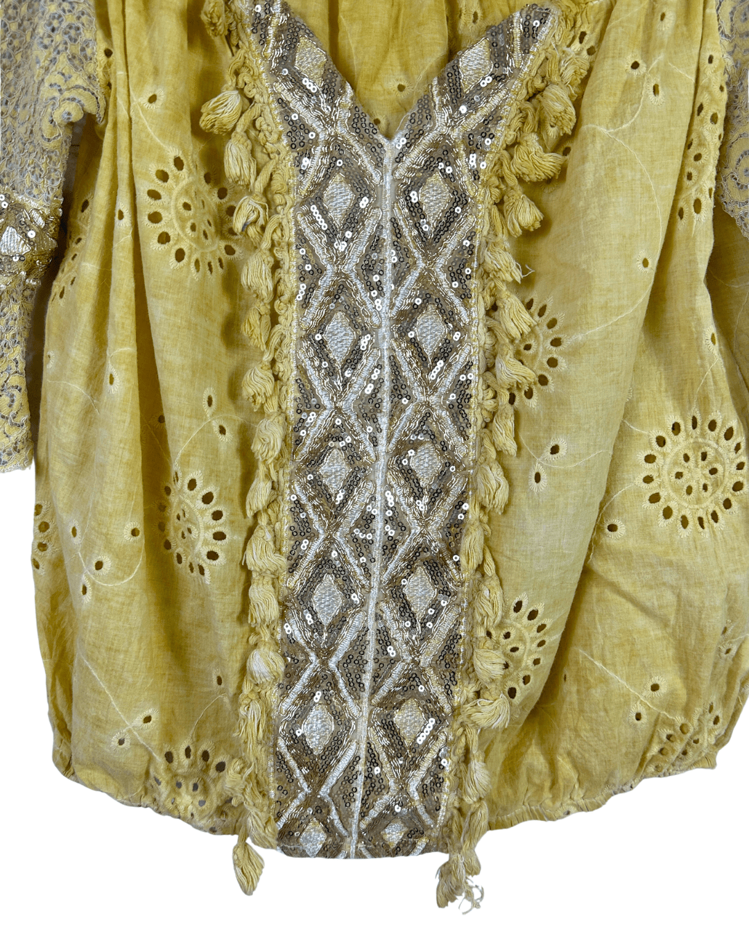 Yellow Embroidered Tassel Boho Top - Funkify