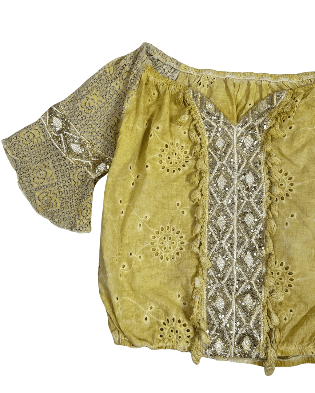 Yellow Embroidered Tassel Boho Top - Funkify