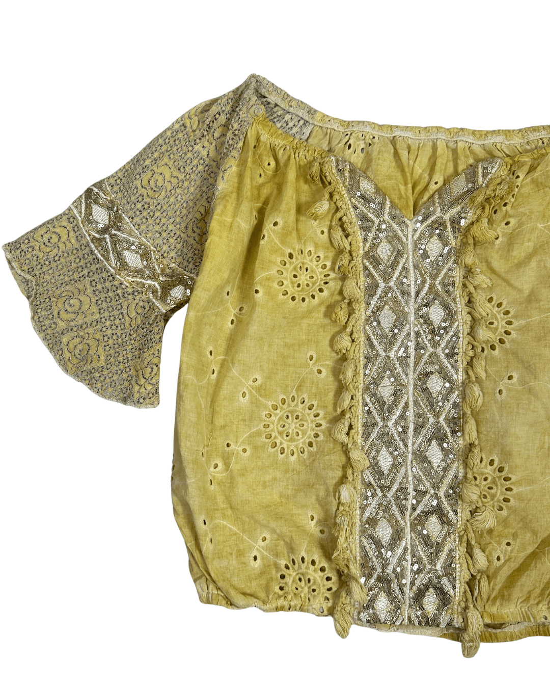 Yellow Embroidered Tassel Boho Top - Funkify