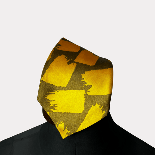 Yellow geometric pattern necktie, 10 cm