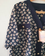Vintage Navy Blue Foral Blouse