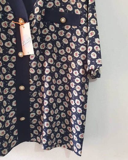 Vintage Navy Blue Foral Blouse