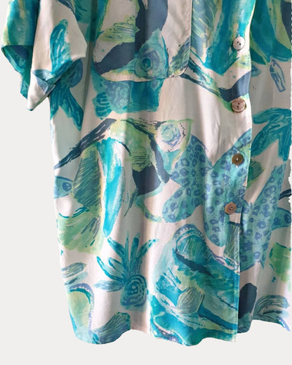Vintage Turquoise Floral Blouse