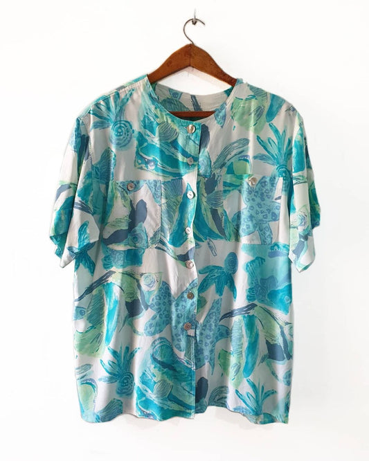 Vintage Turquoise Floral Blouse