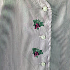 Vintage Puff Sleeve Striped Blouse with Flower Embroidery
