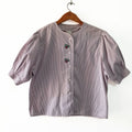 Vintage Puff Sleeve Striped Blouse with Flower Embroidery