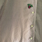 Vintage Puff Sleeve Striped Blouse with Flower Embroidery