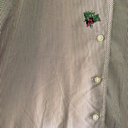 Vintage Puff Sleeve Striped Blouse with Flower Embroidery