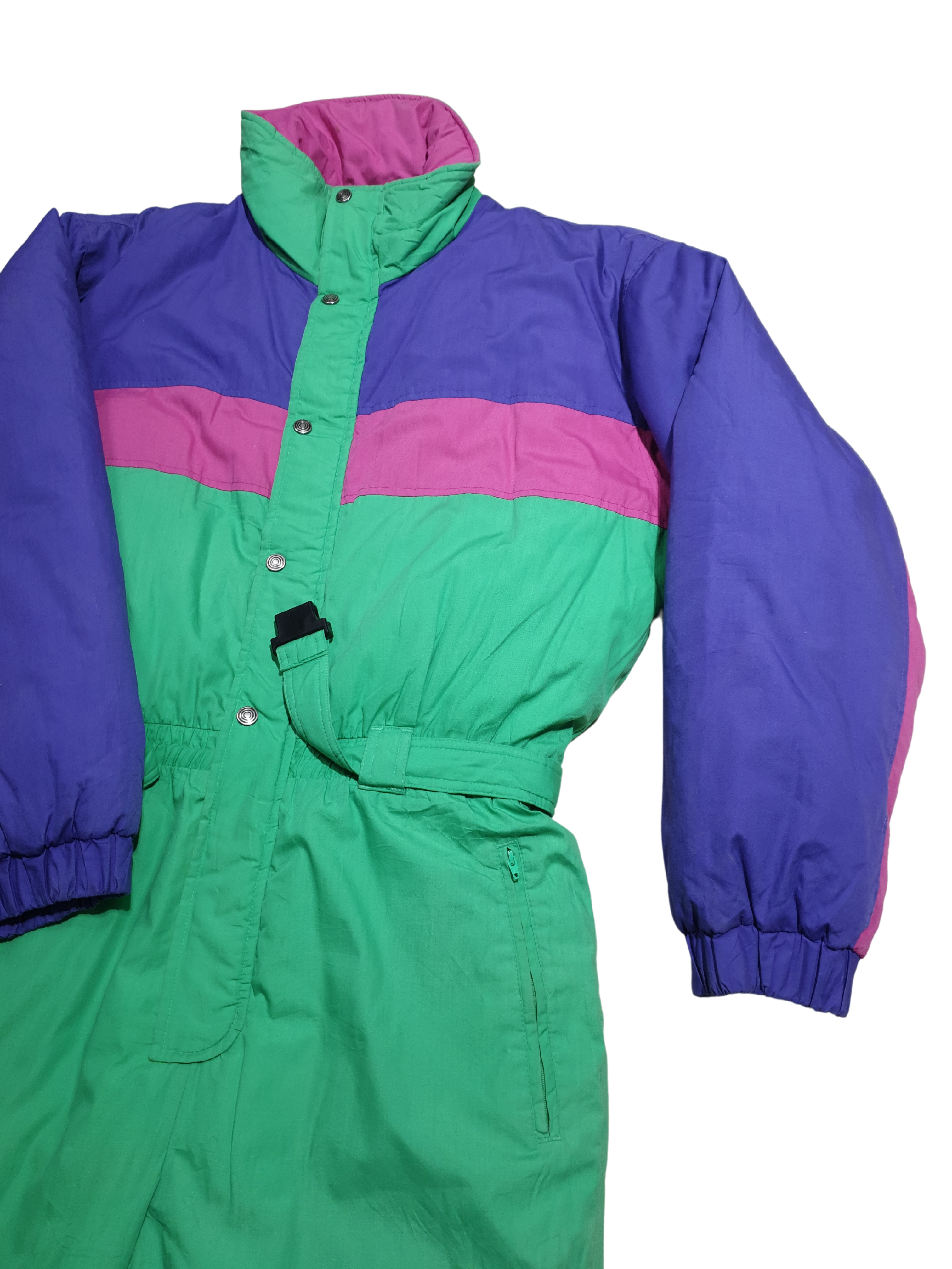 Vintage 80s 90s Colorblock Jumpsuit with foldable hood